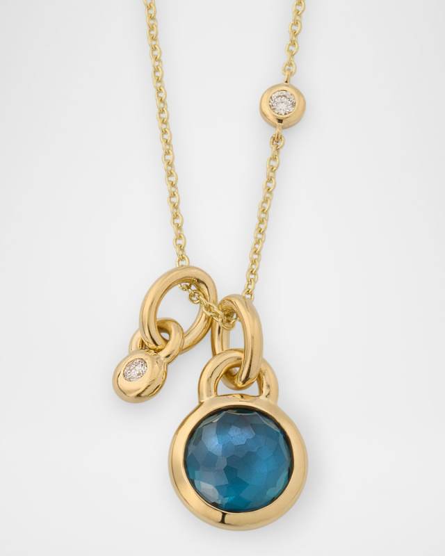 18K Lollipop Round Pendant Necklace with Diamonds, 30"L